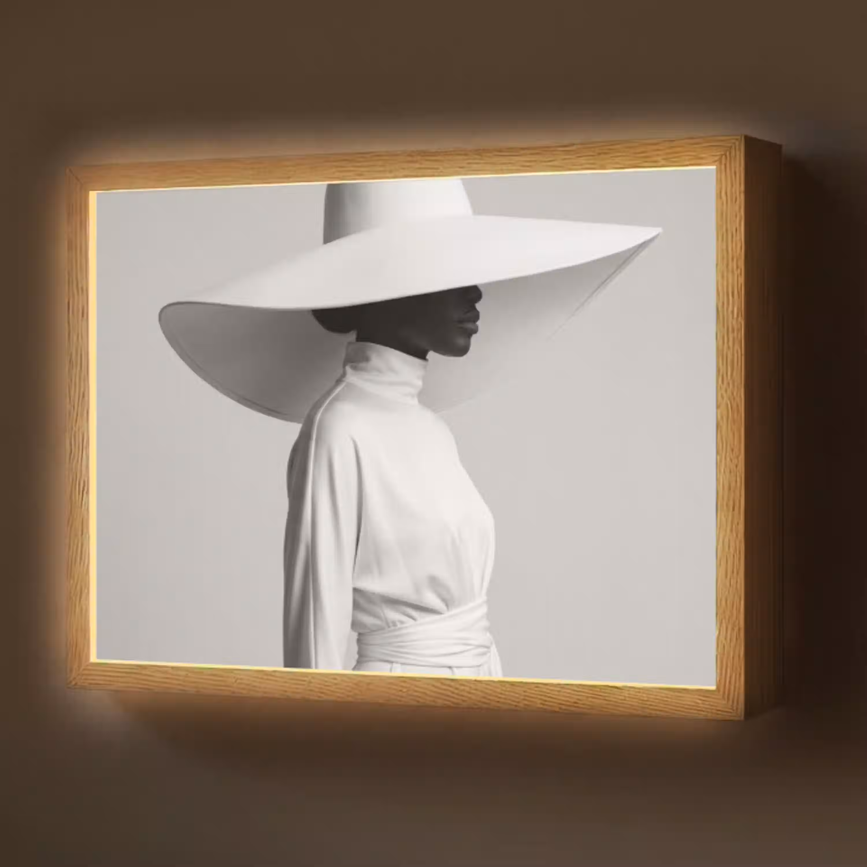 Vrouw - Profiel - Hoed - Zwart - Wit - Minimalistisch Light Box met batterij (Wandlamp) middel -z3d_website
