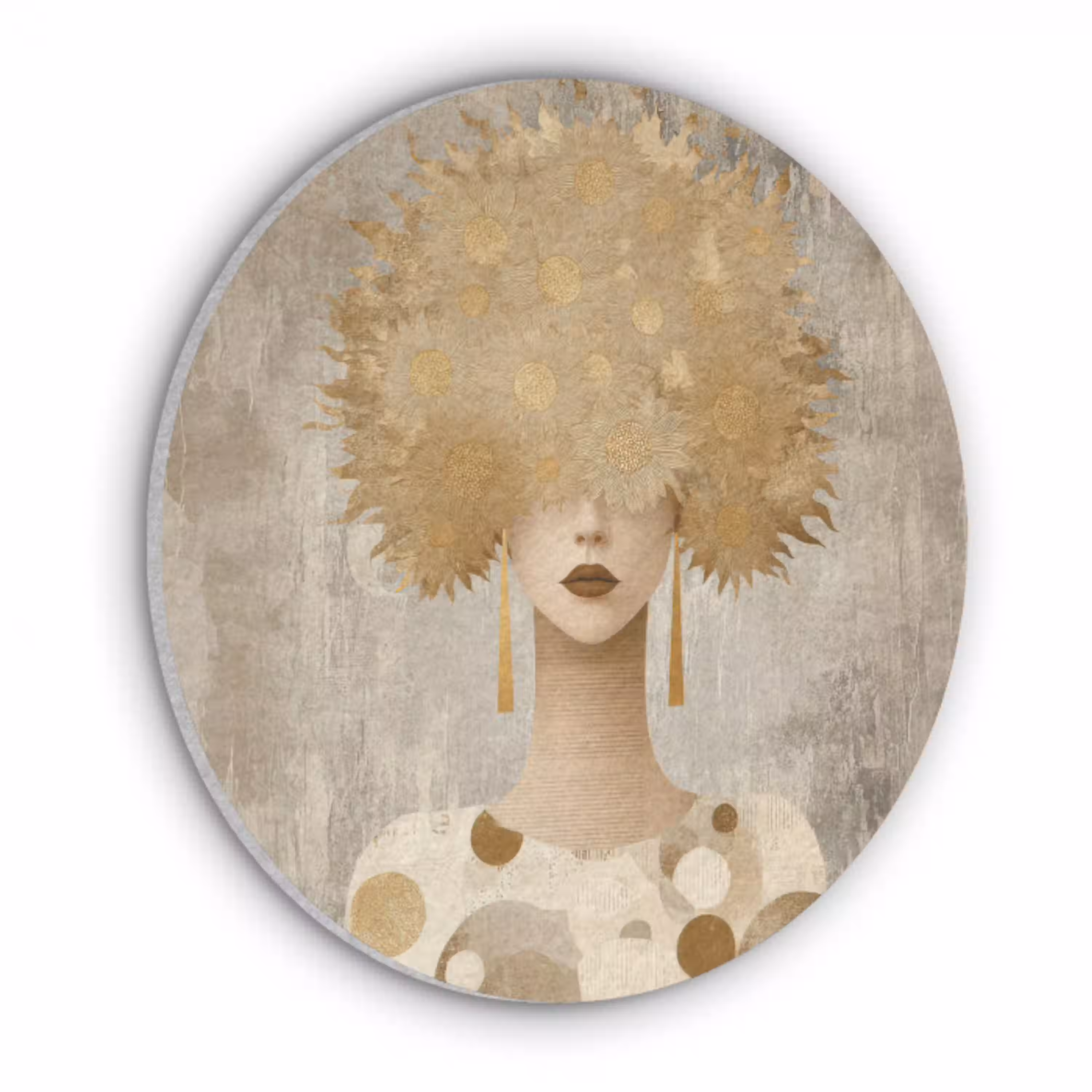 Goud - Portret - Vrouw Akoestische PET Vilt - Rond klein -3d