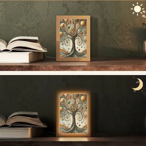 Levensboom - Boom - Abstract - Modern Light Box met kabel (Tafellamp) klein -sfeer3