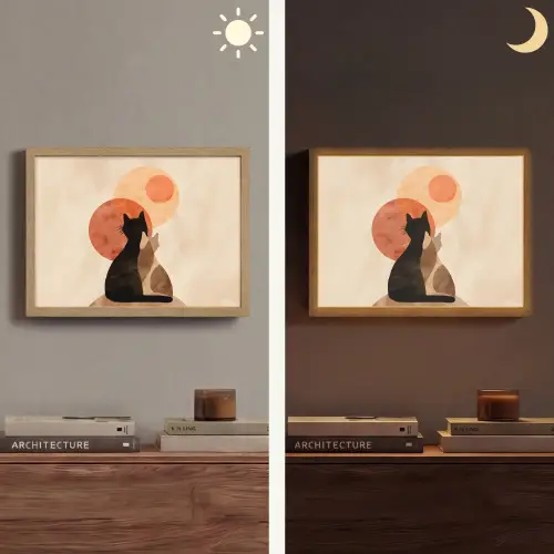 Katten - Zwart - Abstract - Cirkels Light Box met batterij (Wandlamp) middel -sfeer3