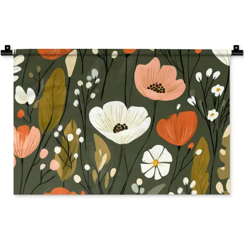 Bloemen - Illustratie - Groen Wandkleed katoen klein -zz3d