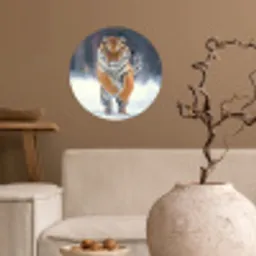 Tijger - Landschap - Sneeuw - Winter - Dieren Wandcirkel behangsticker klein -sfeer1