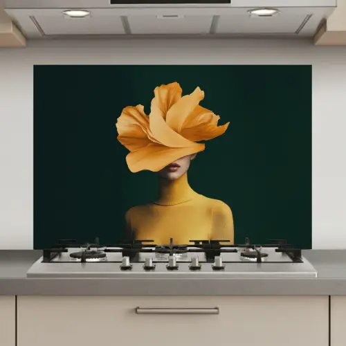 Vrouw - Hoed - Geel keuken achterwand spatscherm klein -3d_website