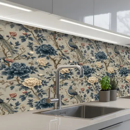 Pauw - Bloemen - Blauw keuken achterwand 2 middel 871 -3d_schuin