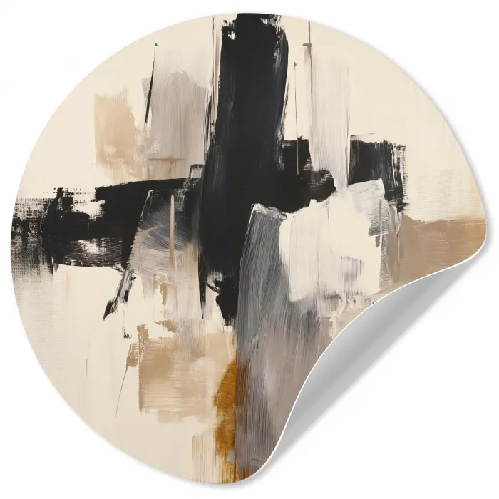 Penseelstreken - Ruw - Abstract - Beige Wandcirkel behangsticker klein -3d