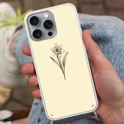Zwart - Narcis - Illustratie Hoesje iPhone 16 Pro Max met koord klein -sfeer3