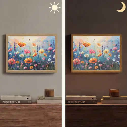 Bloemen - Natuur - Waterverf - Kunst Light Box met batterij (Wandlamp) middel -sfeer3