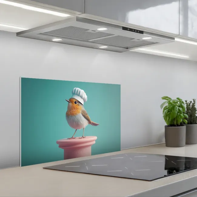 Roodborstje - Vogel - Koksmuts - Sokkel keuken achterwand spatscherm klein -3d_schuin