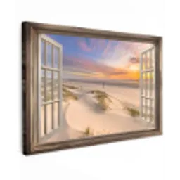 Doorkijk - Strand - Duinen - Natuur - Landschap Tuinposter op houten frame 2 cm dik klein -3d