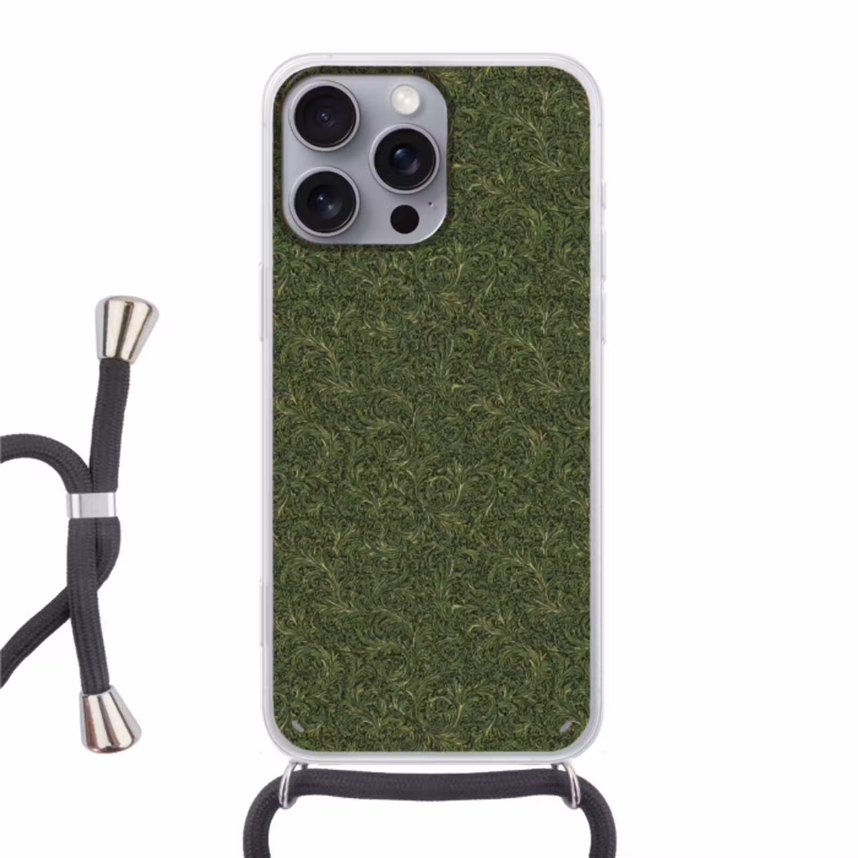 Donker - Groen - Krullend - Botanisch Hoesje iPhone 16 Pro Max met koord klein 804 -3d