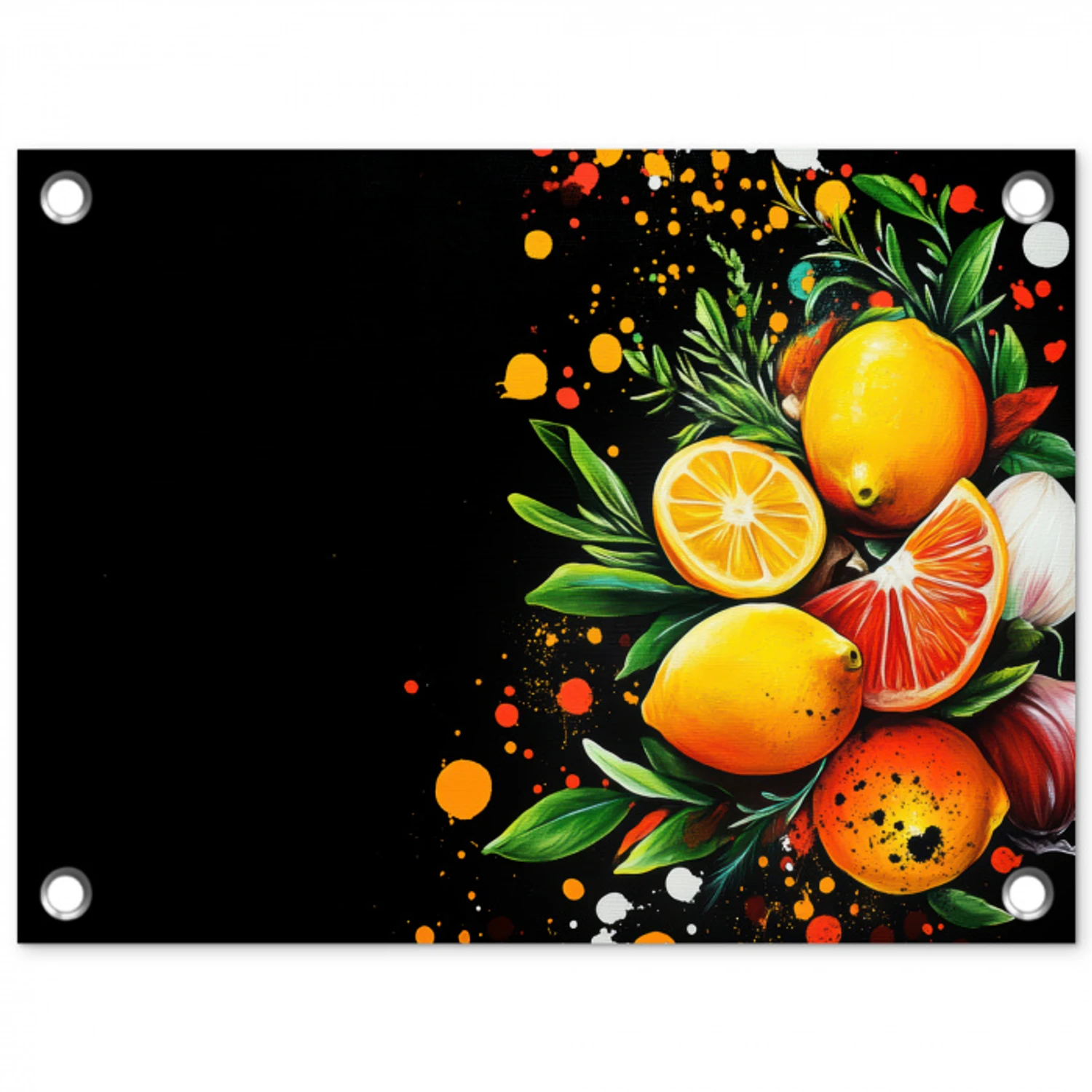 Citroenen - Zwart - Kruiden - Graffiti - Verf tuinposter los doek klein -3d