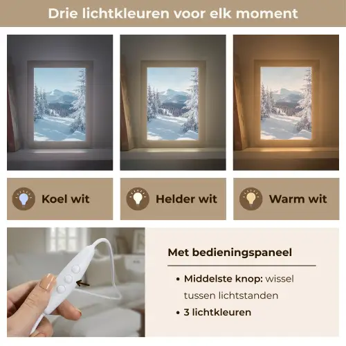 Winterlandschap - Natuur - Berg - Bomen - Sneeuw Light Box met kabel (Tafellamp) klein -USP_lichtkleurNL