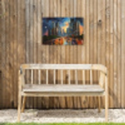 Auto - Skyline - Zon - Blauw Tuinposter op houten frame 2 cm dik klein -sfeer4