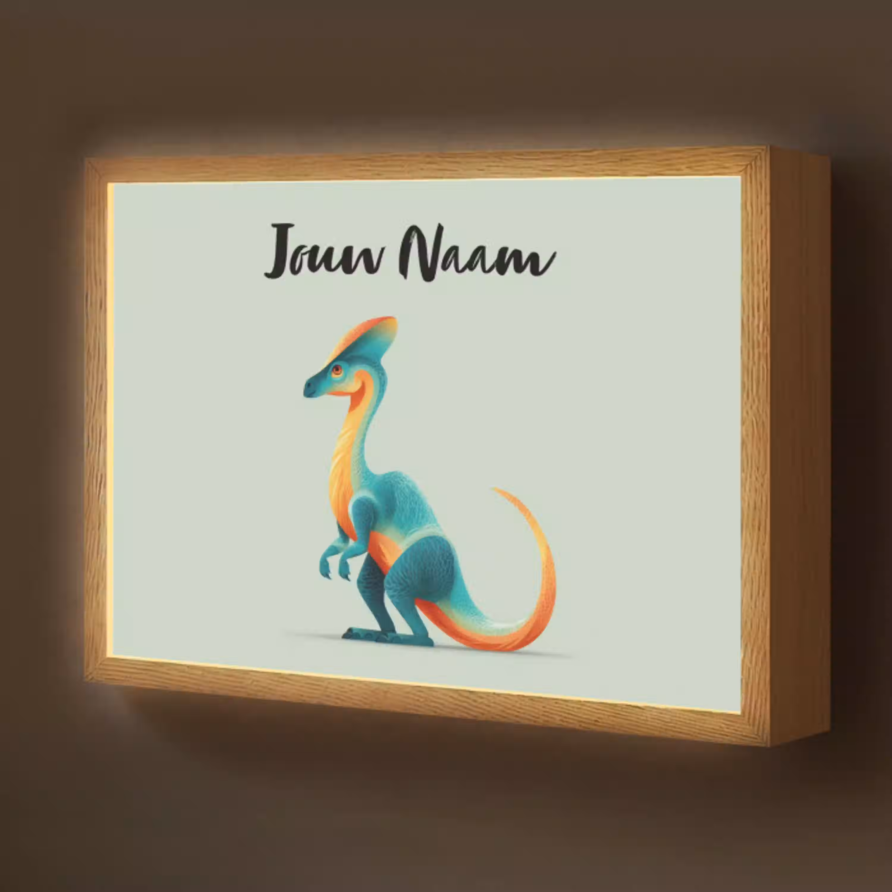 Dino - Cartoon - Oranje - Poten Light Box met batterij (Wandlamp kind) middel -z3d_website