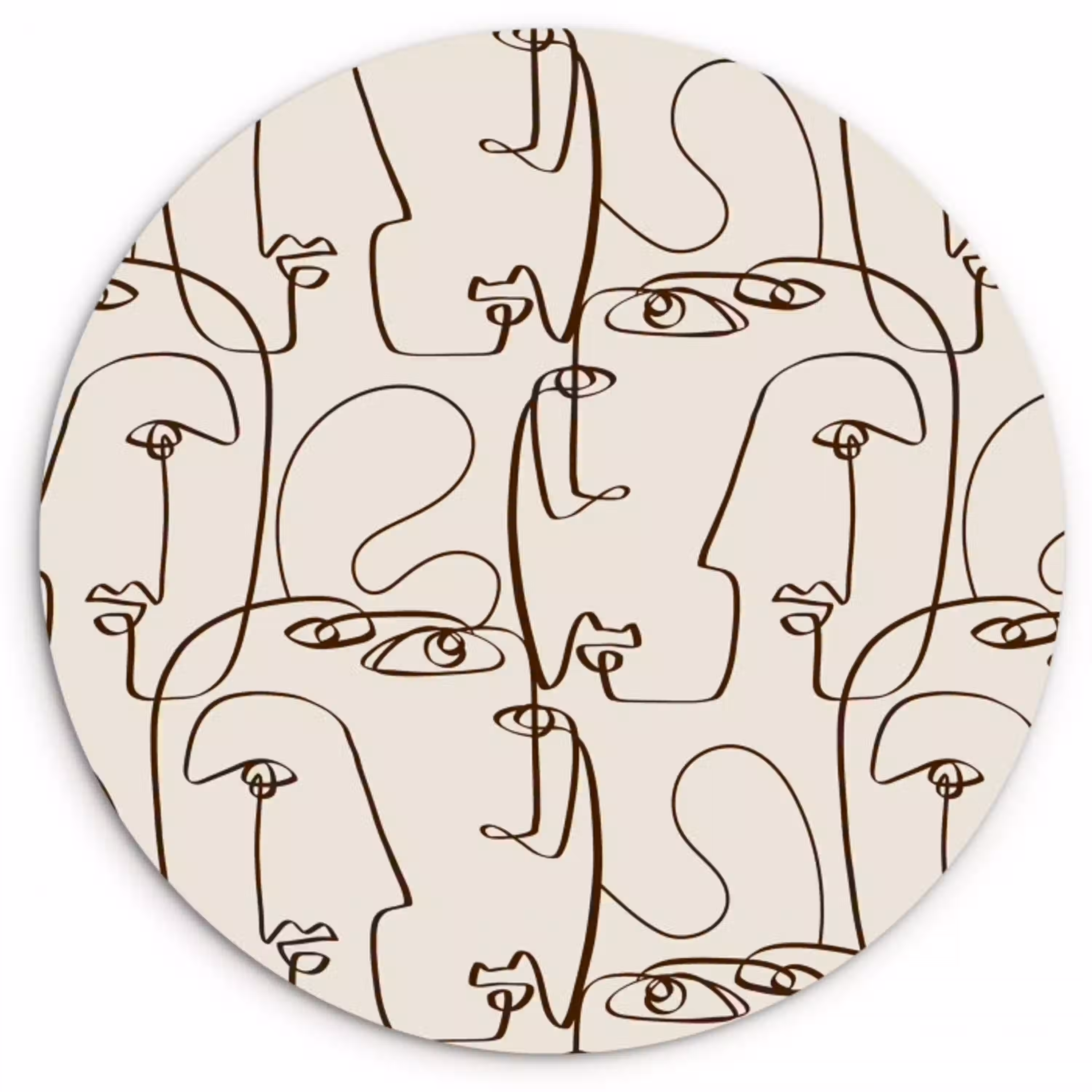 Beige - Gezicht - Lijnen - Bruin Wandcirkel plexiglas klein 852 -3d