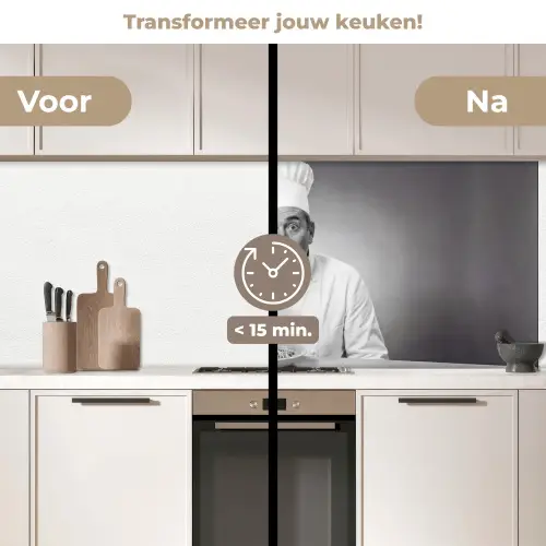 Chef - Spaghetti - Pasta keuken achterwand 2 middel -voor-na2_NL