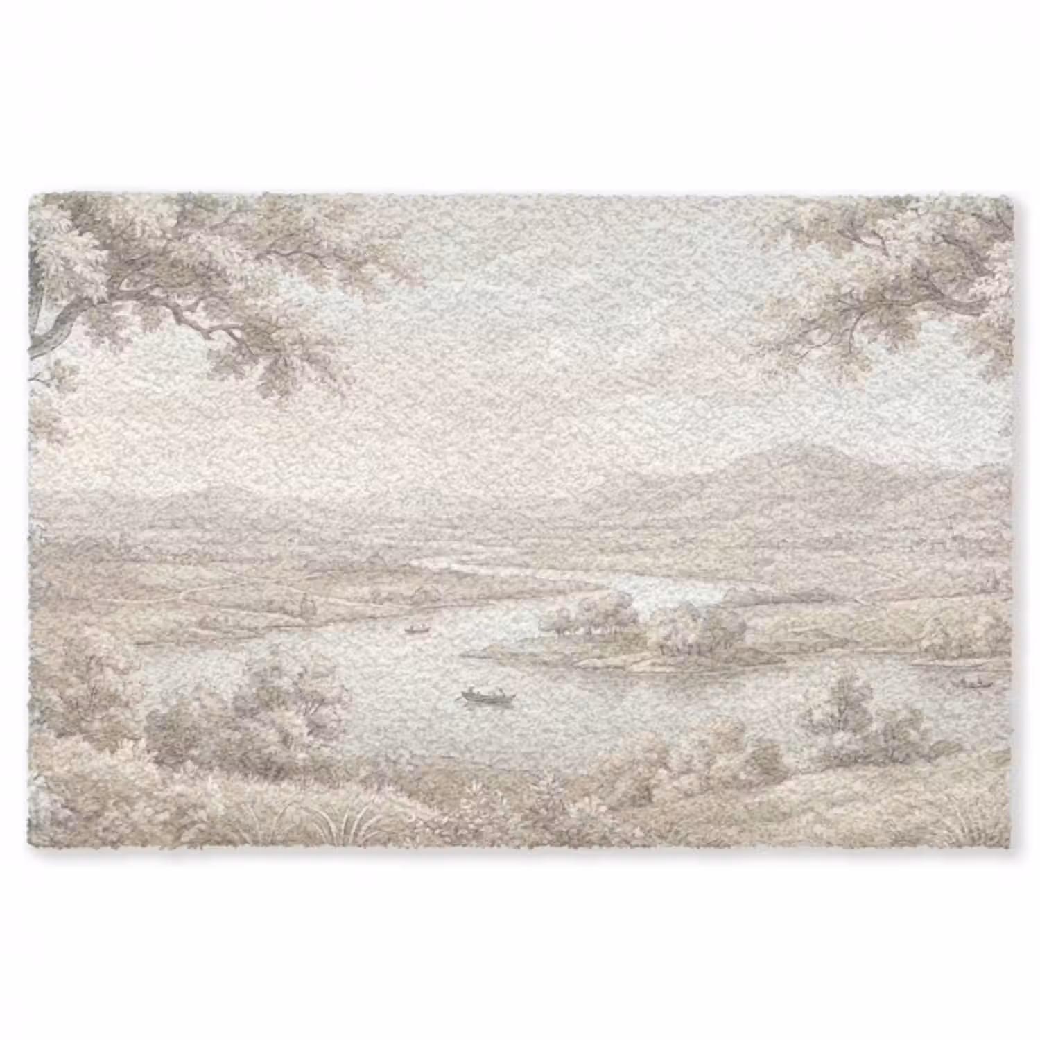 Teppich - Flusslandschaft - Berge - Natur - Vintage - Beige