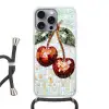 Kersen - Rood - Mozaïek - Blaadjes Hoesje iPhone 16 Pro Max met koord klein -3d