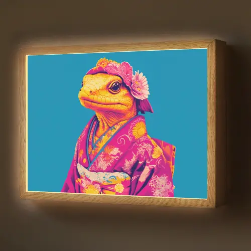 Bloemenkrans - Hagedis - Kimono - Paars Light Box met batterij (Wandlamp) middel -z3d_website