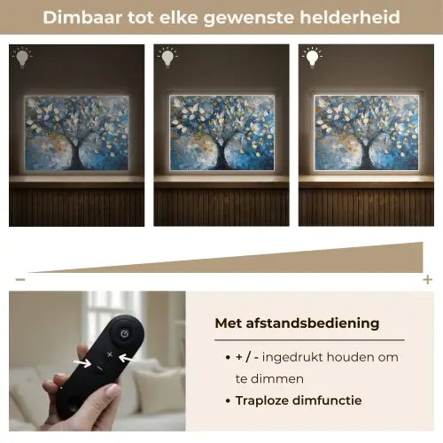 Boom - Blauw - Goud - Abstract Light Box met batterij (Wandlamp) middel -USP_dimbaarNL