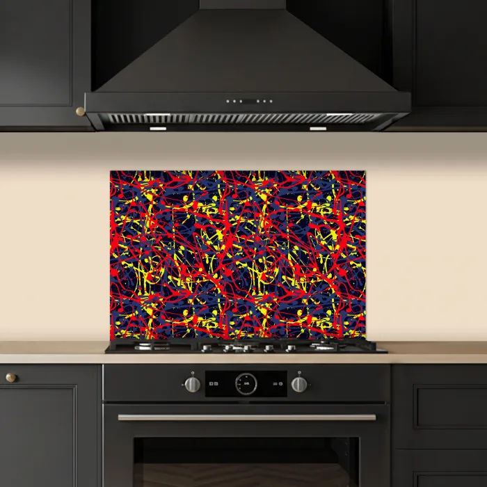 Waterverf - Rood - Geel keuken achterwand spatscherm klein 900 -sfeer1