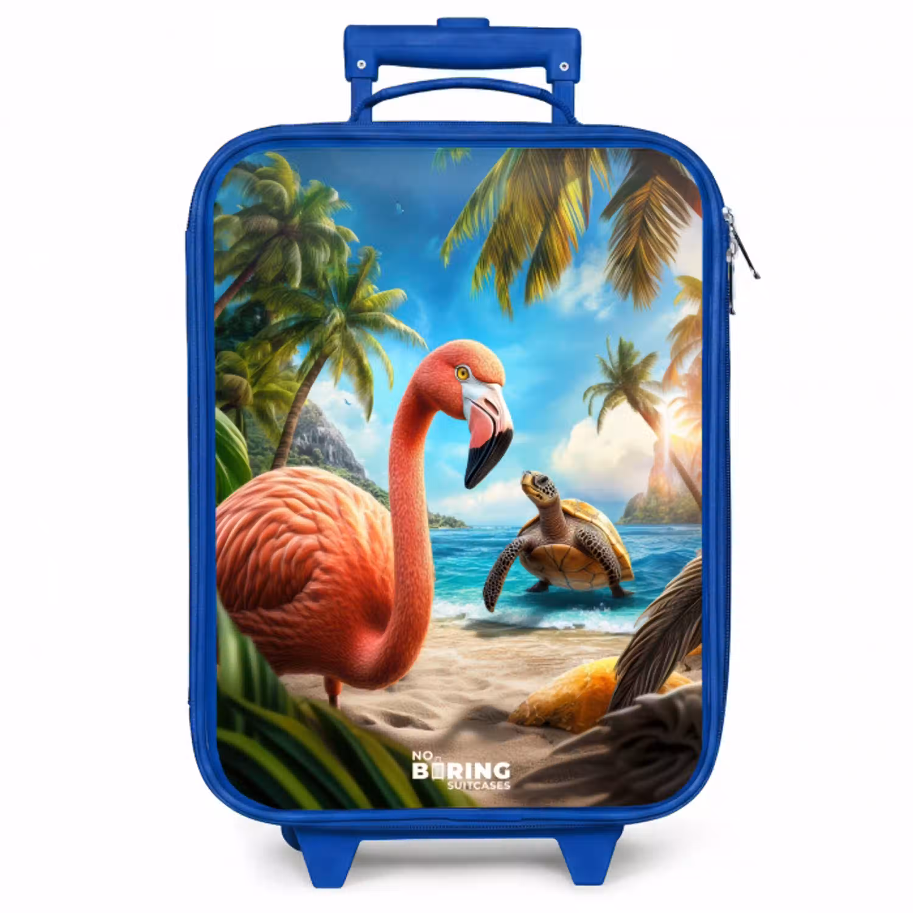 Flamingo en schildpad op tropisch strand Kinderkoffer - Blauw klein -zzz_website3d