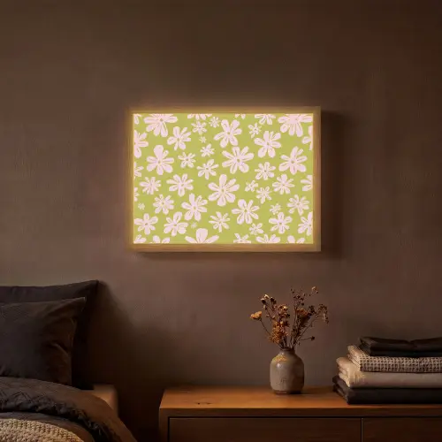 Bloemen - Roze - Getekend - Patroon Light Box met batterij (Wandlamp) middel -sfeer4