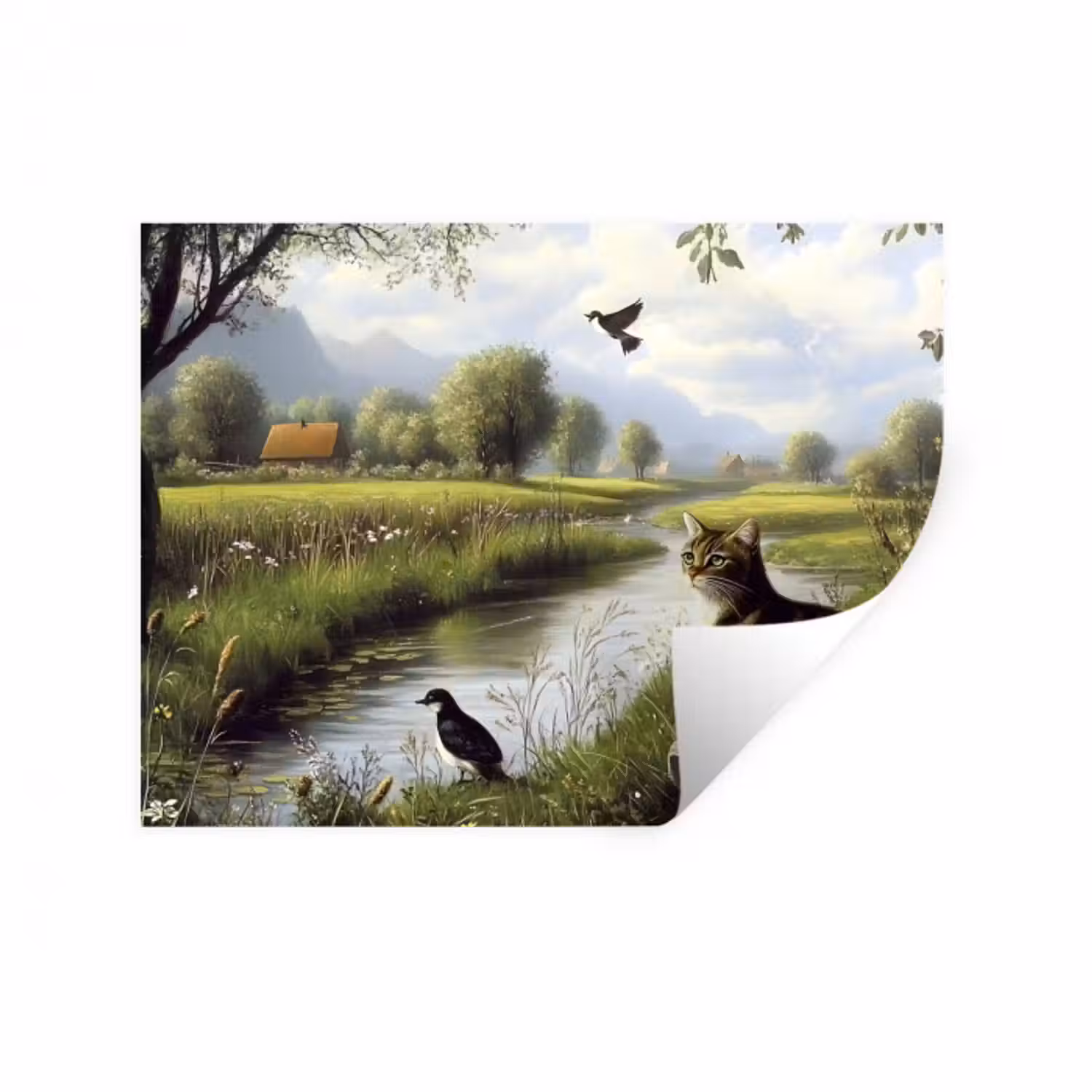 Wandtattoo – Katze - Bach - Wiese