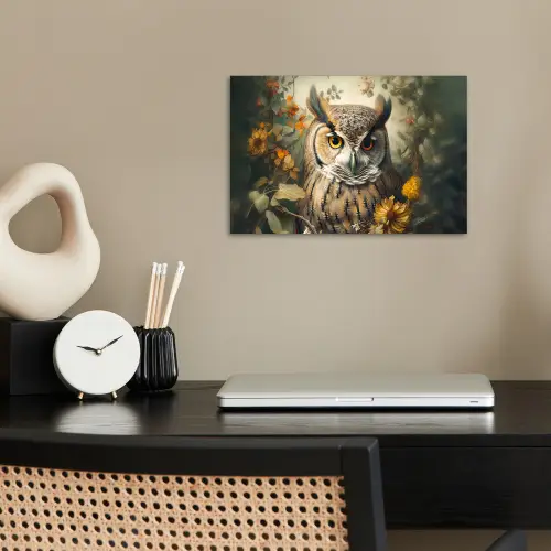 Uil - Vogels - Bloemen - Natuur poster papier klein -sfeer1