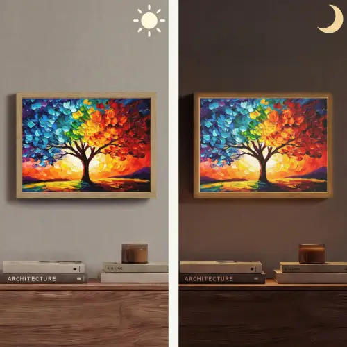 Boom - Kunst - Natuur - Zonsondergang Light Box met batterij (Wandlamp) middel -sfeer3