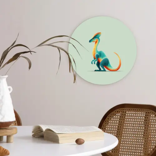Staart - Dino - Minimalistisch - Blauw Wandcirkel kunststof plaat 5mm dik klein -sfeer4