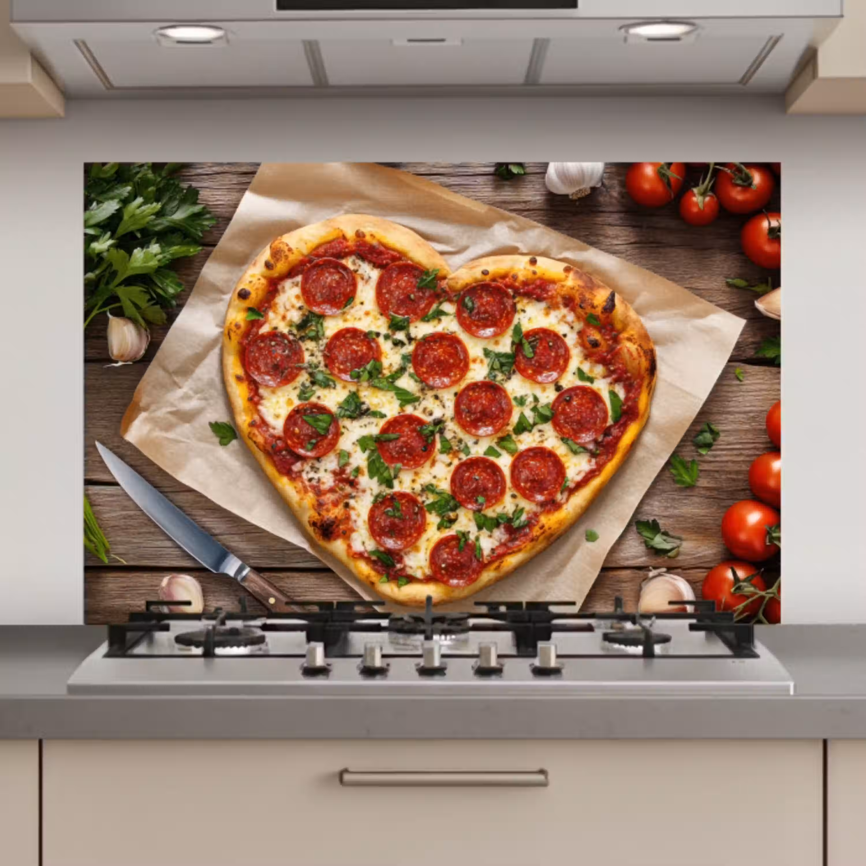 Pizza - Hart - Pepperoni - Tomaat keuken achterwand spatscherm klein -3d_website