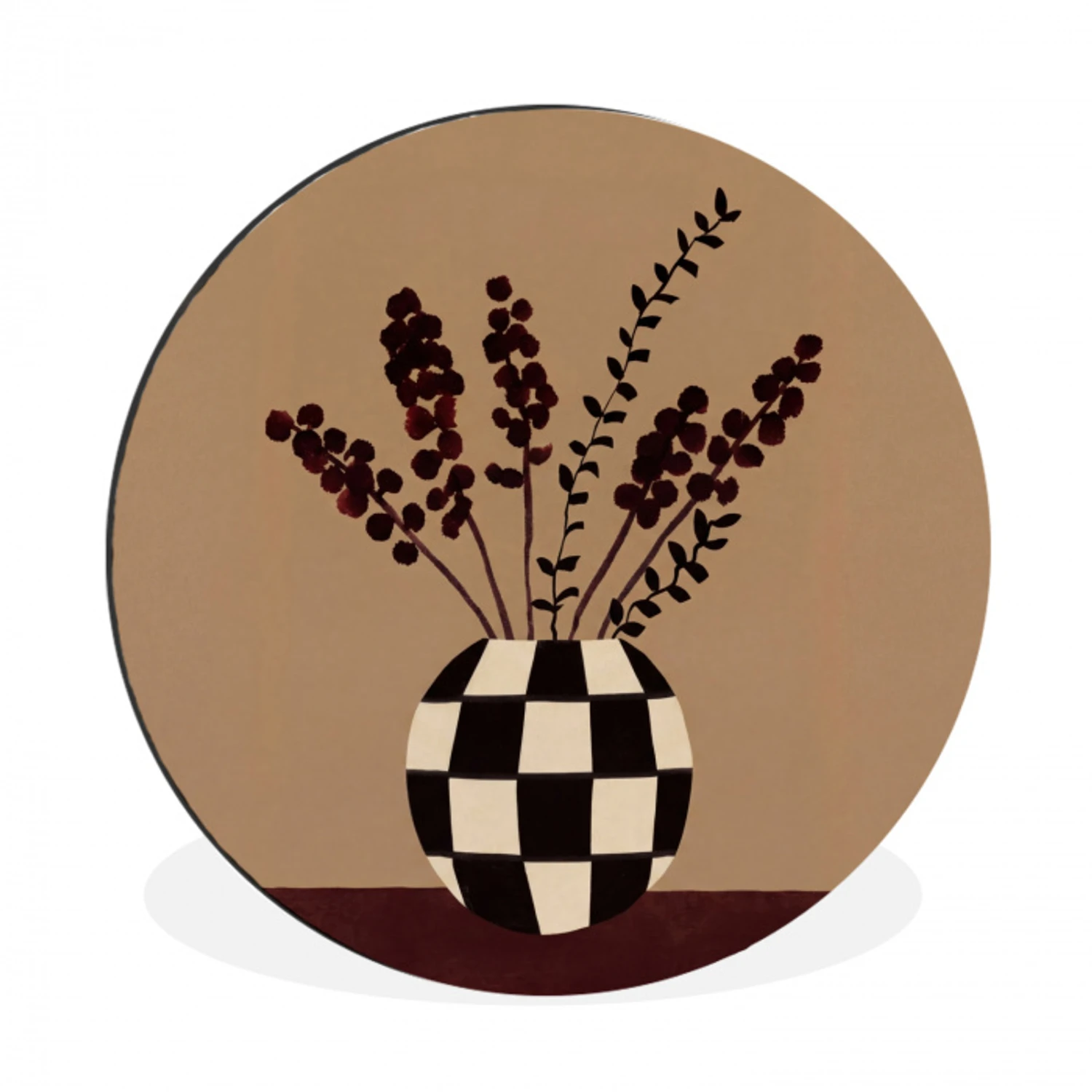 Minimalistisch - Vaas - Bloemen - Bruin Wandcirkel aluminium klein -3d