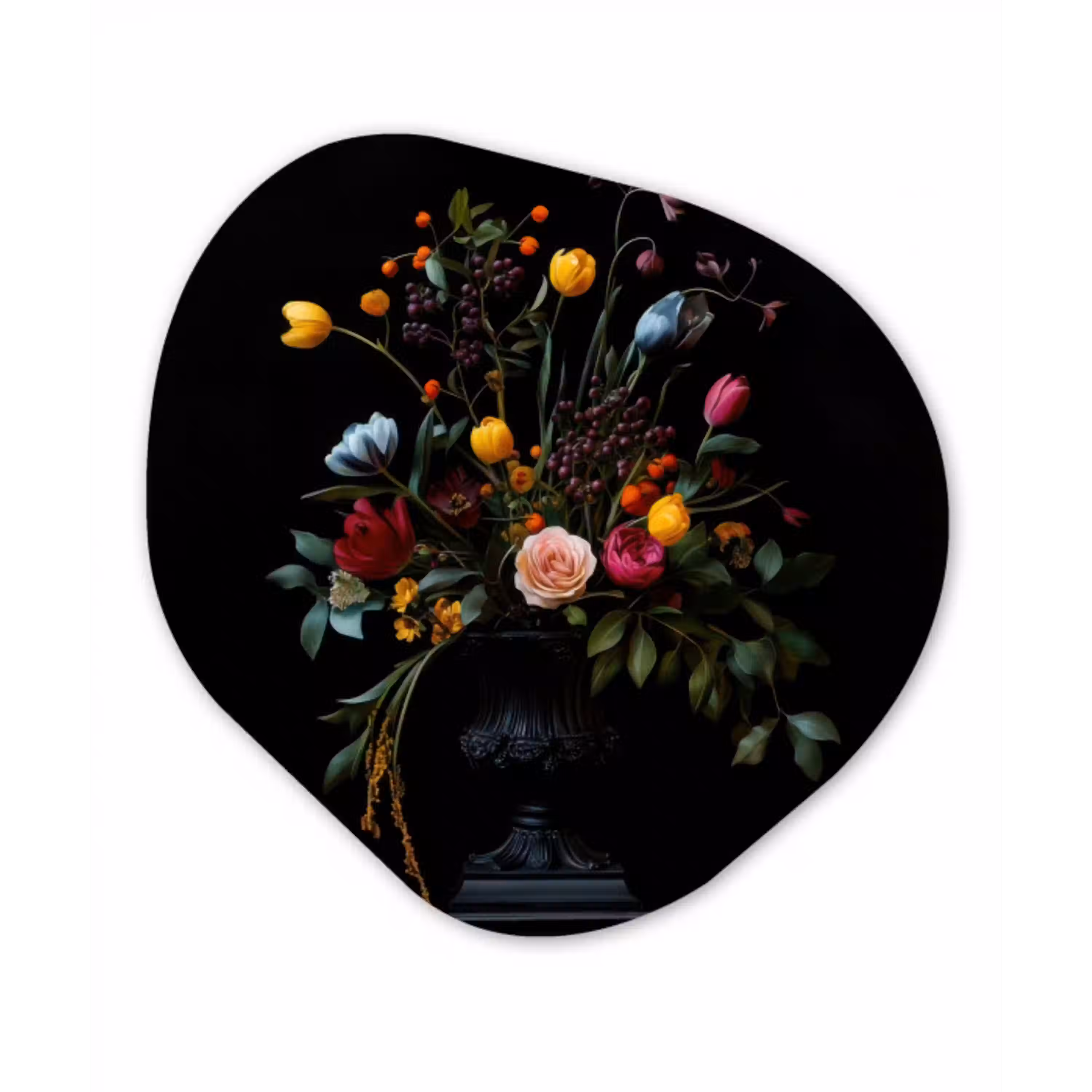 Klassiek - Vaas - Boeket - Bloemen Wandcirkel Organisch Aluminium middel -3d