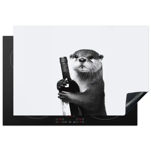 Wijnfles - Otter - Zwart Inductie beschermer vinyl 3mm klein -3d