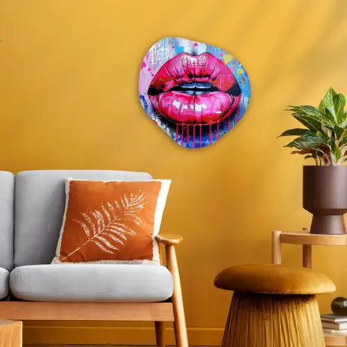Graffiti - Lippen - Felroze - Geschilderd Wandcirkel Organisch Forex 3mm klein -sfeer4
