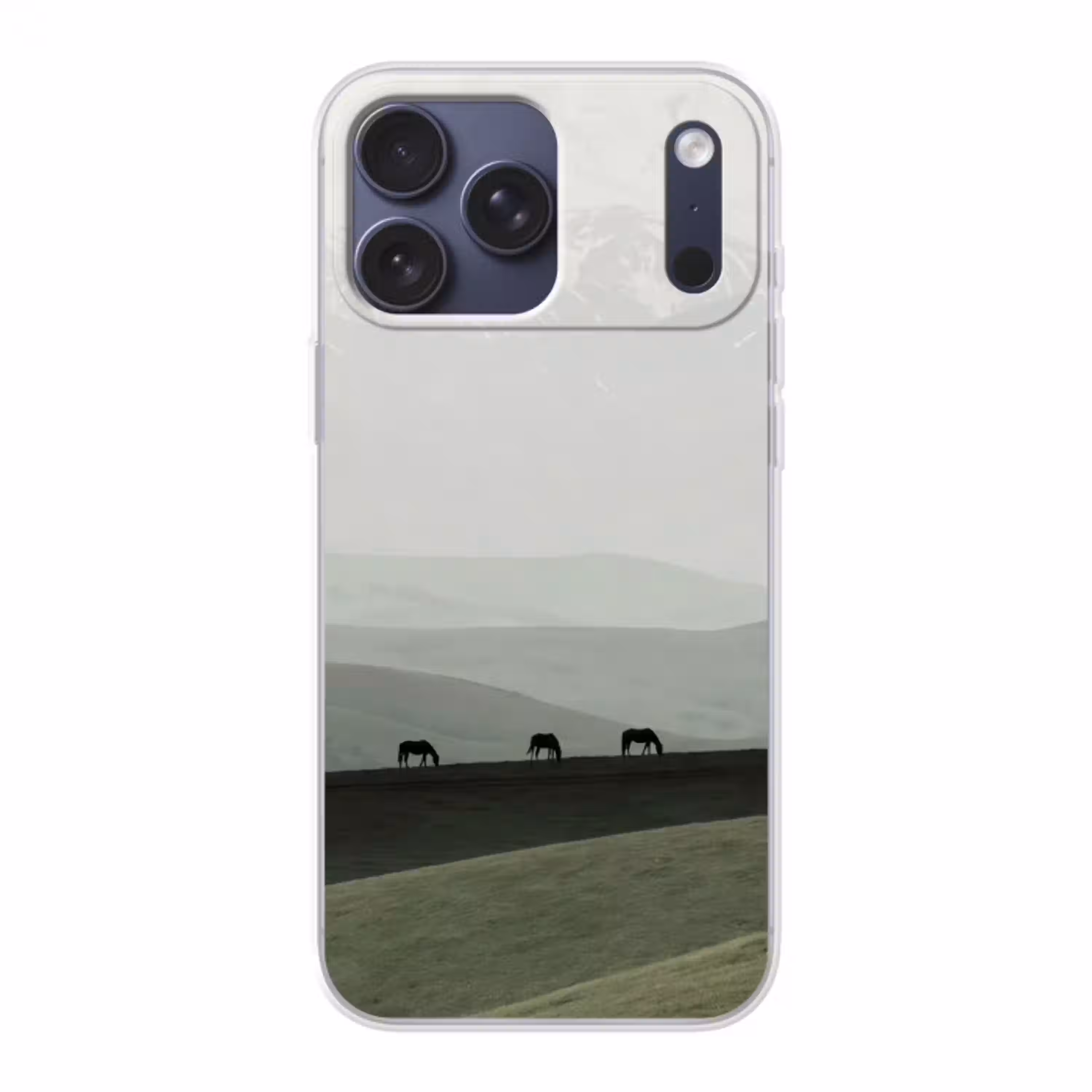 Grijs - Berg - Paarden Telefoonhoesje iPhone 17 Pro Max klein -3d