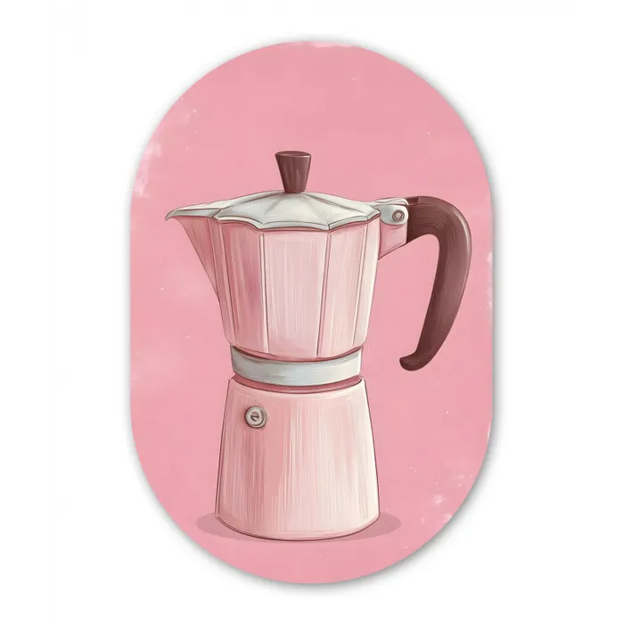 Roze - Mokkapot - Illustratie - Koffie Wandcirkel Ovaal Glas middel -3d
