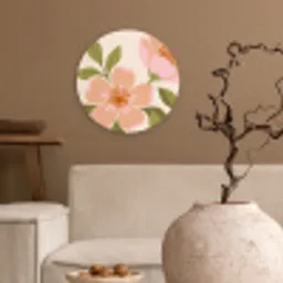 Grafisch - Bloemen - Roze Wandcirkel kunststof plaat 5mm dik klein -sfeer1