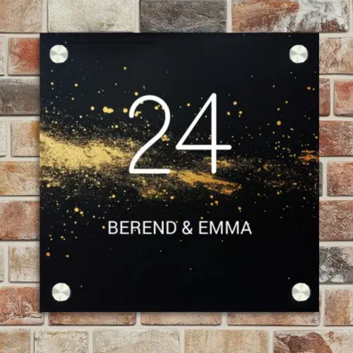 Gouden verfspatten - Klassiek Naambord Vierkant klein -sfeer2