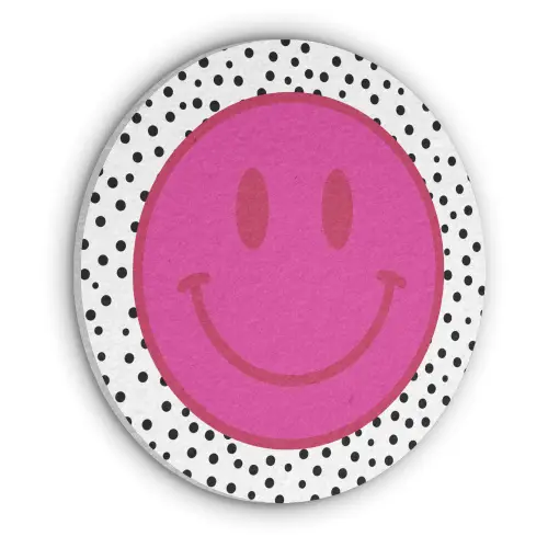 Smiley - Roze - Stippen Akoestische PET Vilt - Rond klein -3d