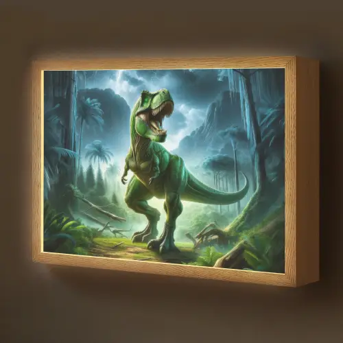 Dino - Jongens - Groen - Blauw - T-Rex Light Box met batterij (Wandlamp kind) middel -z3d_website