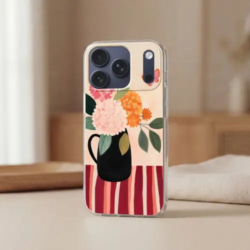 Vaas - Bloemen - Vlinder - Rood Telefoonhoesje iPhone 17 Pro klein -sfeer2