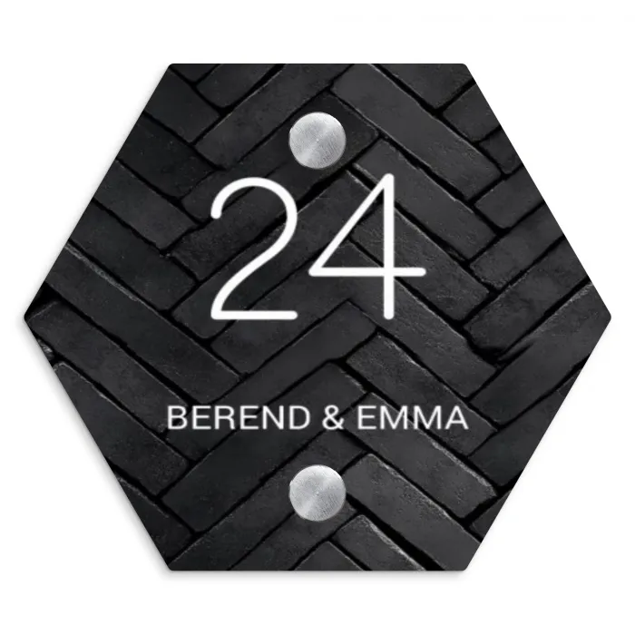 Zwarte tegels - Klassiek Naambord Hexagon klein -3d