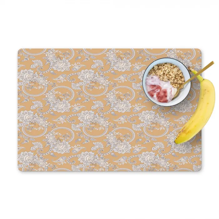 Paisleymotief - Wit - Bloemen - Geel Placemat vinyl groot 368 -zzzproduct_Kitchenyeah-website