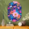Bloemen - Blauw - Roze Wandcirkel Ovaal Glas middel -sfeer2