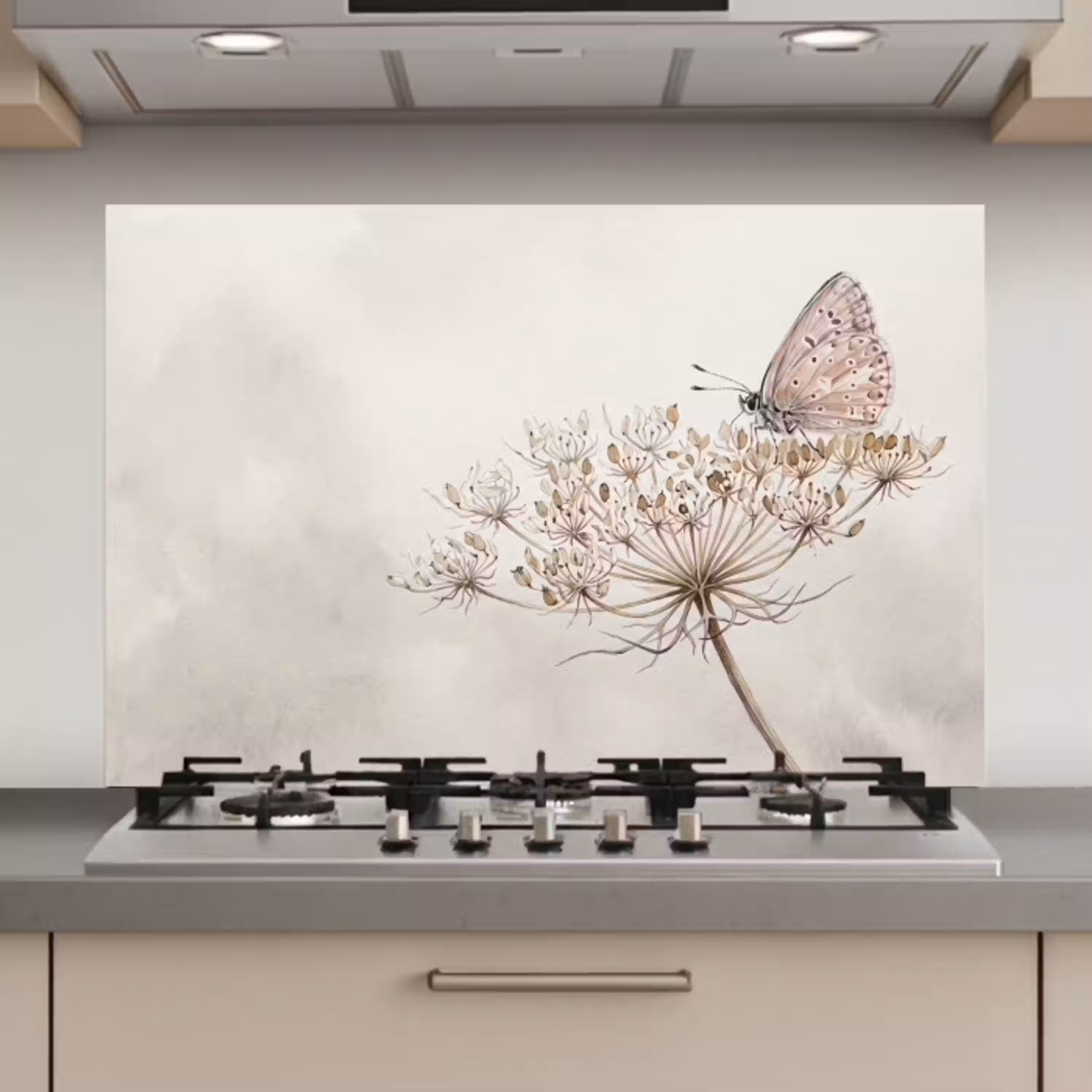 Vlinder - Bloem -Natuur - Beige keuken achterwand spatscherm klein -3d_website