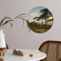 Italiaans landschap met parasoldennen - Schilderij van Hendrik Voogd Wandcirkel behangsticker klein -sfeer3