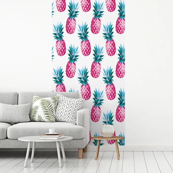 Ananas - Roze - Wit fotobehang vinyl groot 64 -woonkamer