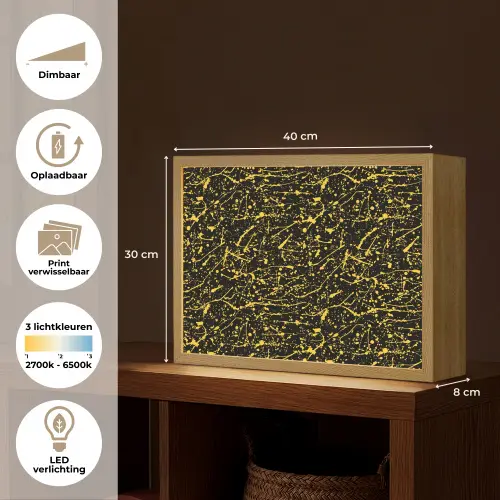 Spat - Waterverf - Geel - Zwart Light Box met batterij (Wandlamp) middel 907 -USP_websiteoverzichtNL